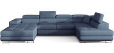 Canapé panoramique tissu bleu jean convertible avec coffre de rangement Romano 345 cm