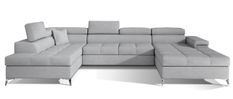 Canapé panoramique tissu gris clair coffre de rangement à gauche Kutty 345 cm