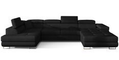 Canapé panoramique tissu noir convertible avec coffre de rangement Romano 345 cm