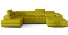 Canapé panoramique tissu vert moutarde convertible avec coffre de rangement Romano 345 cm