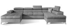 Canapé panoramique velours gris clair coffre de rangement à droite Kutty 345 cm