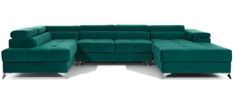 Canapé panoramique velours vert coffre de rangement à gauche Kutty 345 cm
