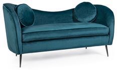 Canapé polyester effet velours bleu avec coussin 2 places Cady