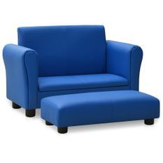 Canapé pour enfants avec tabouret Bleu Similicuir