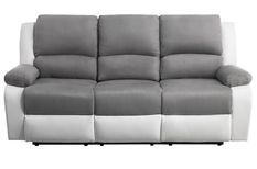 Canapé relaxation électrique 3 places simili cuir blanc et microfibre gris Confort