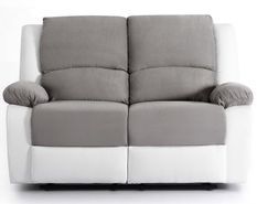 Canapé de relaxation manuel 2 places simili cuir blanc et microfibre gris Confort