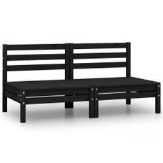 Canapés centraux de jardin 2 pcs Noir Bois de pin massif