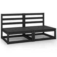 Canapés centraux de jardin 2 pcs Noir Bois de pin massif