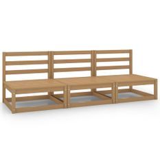 Canapés centraux de jardin 3 pcs Marron miel Bois de pin massif