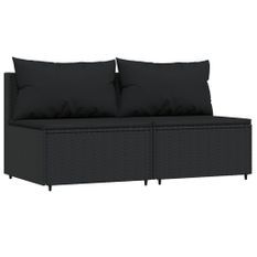 Canapés centraux de jardin et coussins 2pcs Noir Résine tressée