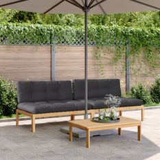 Canapés centraux palette de jardin 2pcs et coussins bois acacia