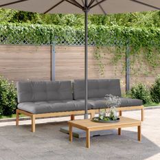 Canapés centraux palette de jardin 2pcs et coussins bois acacia
