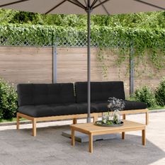 Canapés centraux palette de jardin 2pcs et coussins bois acacia