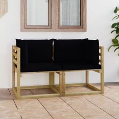 Canapés d'angle de jardin 2pcs et coussins Pin imprégné de vert 8