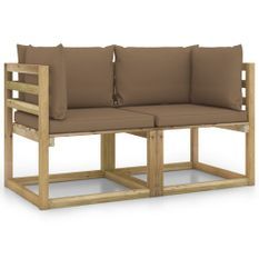 Canapés d'angle de jardin 2pcs et coussins Pin imprégné de vert 9