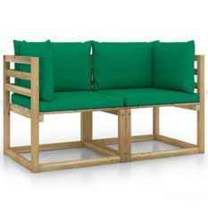 Canapés d'angle de jardin 2pcs et coussins Pin imprégné de vert 5