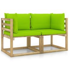 Canapés d'angle de jardin 2pcs et coussins Pin imprégné de vert 11