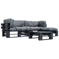 Canapés de jardin palette 4 pcs avec coussins gris Bois