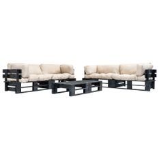 Canapés de jardin palette 6 pcs avec coussins sable Bois 6