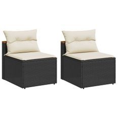 Canapés de jardin sans accoudoirs avec coussins 2 pcs noir