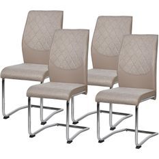 Chaise design tissu beige clair et métal chromé Bekam - Lot de 4