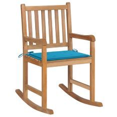 Chaise à bascule avec coussin bleu Bois de teck solide 2