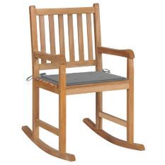 Chaise à bascule avec coussin gris Bois de teck solide 2