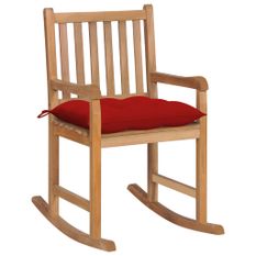 Chaise à bascule avec coussin rouge Bois de teck solide 2