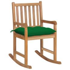 Chaise à bascule avec coussin vert Bois de teck solide 2