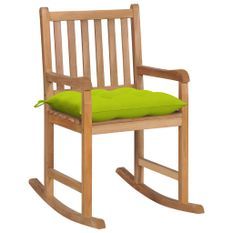 Chaise à bascule avec coussin vert vif Bois de teck solide