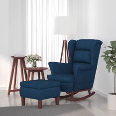 Chaise à bascule avec pieds en bois et tabouret Bleu Velours