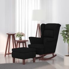 Chaise à bascule avec pieds en bois et tabouret Noir Velours