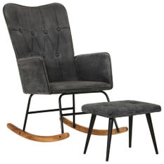 Chaise à bascule avec repose-pied Noir vintage Toile