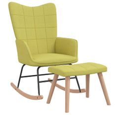 Chaise à bascule avec tabouret Vert Tissu 2
