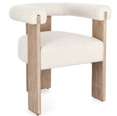 Chaise avec accoudoir en tissu bouclette et structure en bois – Modèle Agathy