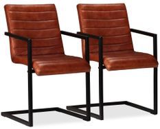 Chaise avec accoudoirs cuir marron et pieds métal noir Kandyas - Lot de 2