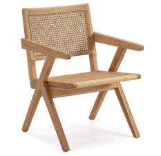 Chaise avec accoudoirs en bois de chêne et rotin naturel ARKIN – Elégance et authenticité