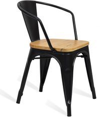 Chaise avec accoudoirs industrielle acier noir et bois massif clair Woody