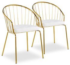 Chaise avec accoudoirs métal doré et assise simili blanc Vintel - Lot de 2