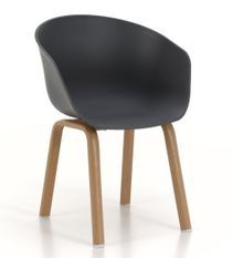 Chaise avec accoudoirs polypropylène gris et pieds métal effet bois Latan - Lot de 4
