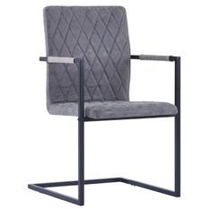 Chaise avec accoudoirs simili cuir gris et pieds métal noir Canti - Lot de 4