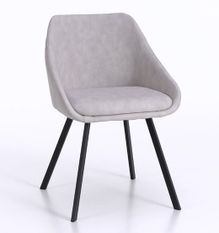 Chaise avec accoudoirs simili cuir gris et pieds métal noir Moza - Lot de 2