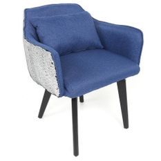 Chaise avec accoudoirs tissu bleu et sequins réversibles bleu et argent Mel