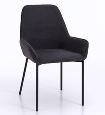Chaise avec accoudoirs tissu gris foncé et pieds métal noir Omery - Lot de 4