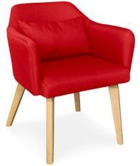 Chaise avec accoudoirs tissu rouge et pieds bois clair Biggie