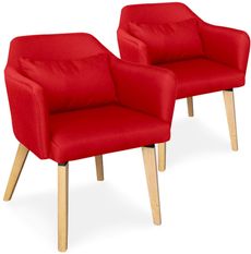 Chaise avec accoudoirs tissu rouge et pieds bois clair Biggie - Lot de 2