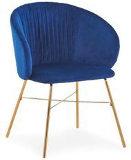 Chaise avec accoudoirs velours bleu et pieds métal doré Drag