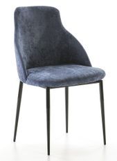 Chaise avec accoudoirs velours bleu et pieds métal noir Baylis
