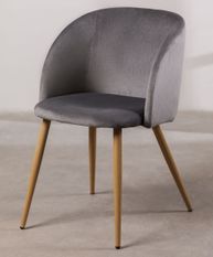 Chaise avec accoudoirs velours gris clair et pieds métal imitation bois Vida