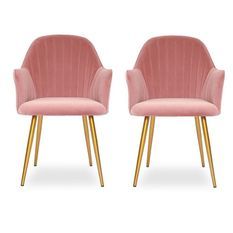 Chaise avec accoudoirs velours rose et métal doré Lucy - Lot de 2